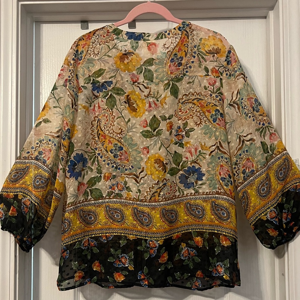 Fig and Flower Multicolor Paisley Peasant Boho Blouse, XL - Picture 5 of 13